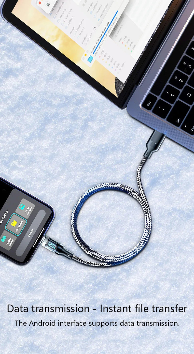 HOMEFISH 60W USB-C Super Fast Charging Cable with Digital Display, Braided Anti-Fracture Wire, Maximum Compatible with 120W