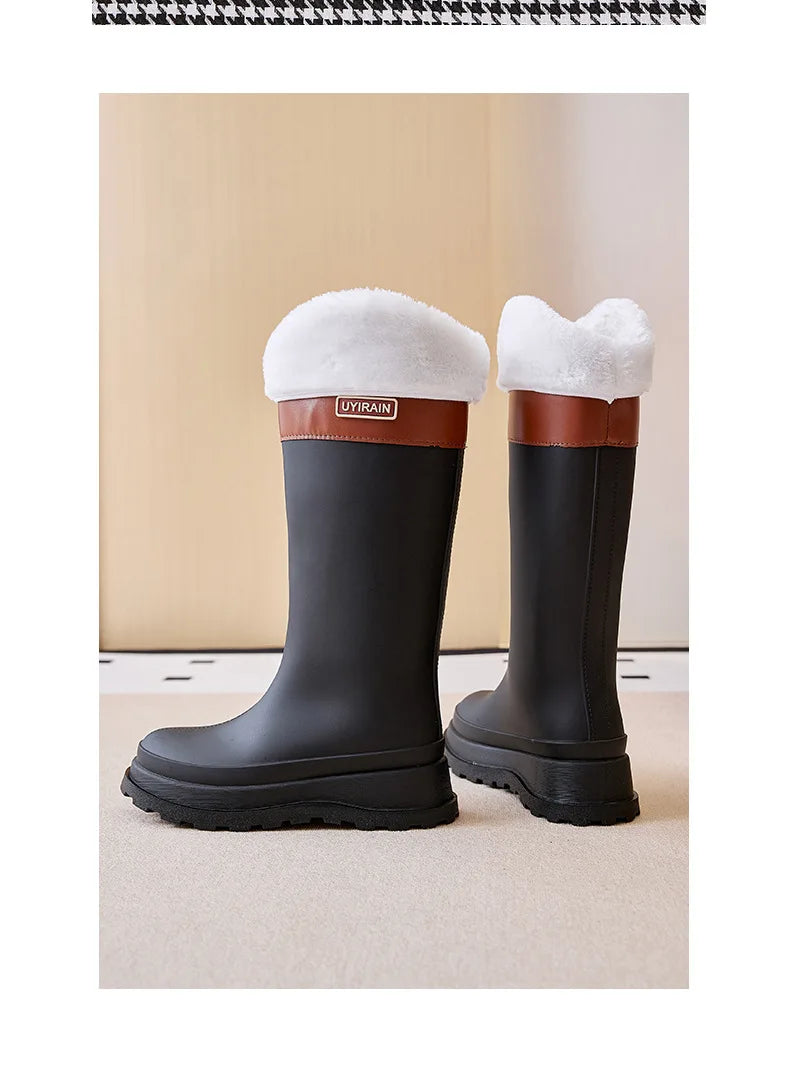 Adult Fashionable High-top Rain Boots Women's Waterproof and Non-slip Rain Boots for Outdoor Travel and Camping Cotton Warm Boot