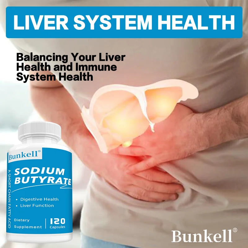 Sodium Butyrate Gut Health Supplement - Helps Gut Health, Detox and Cleansing of The Liver, Digestive Health,120 Capsules