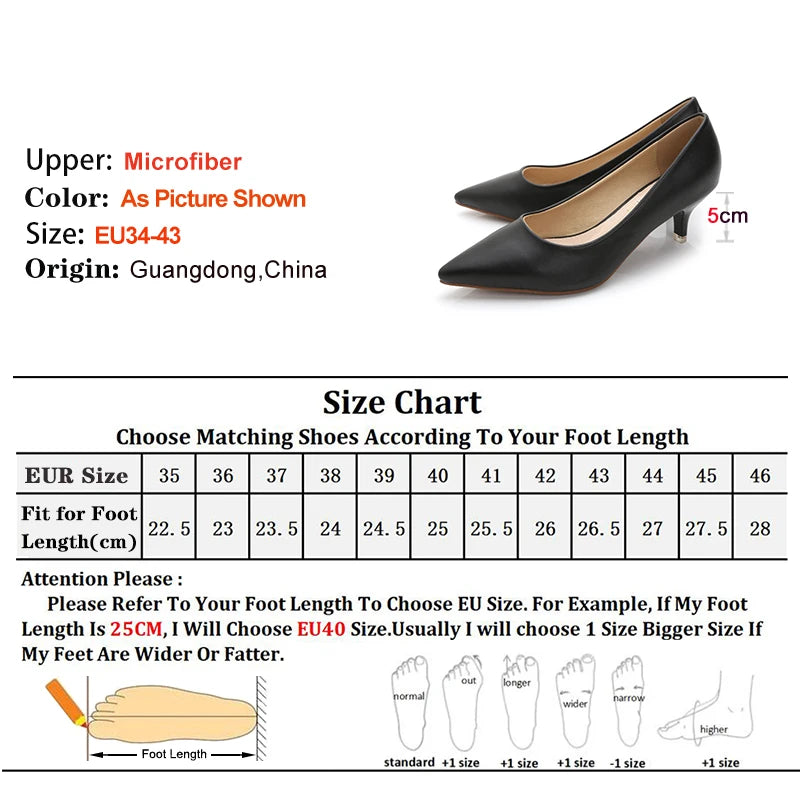 Black Med Heels 5cm Women Shoes Thin Heels Pointed Shallow Mouth Ladies Pumps Ten Colours Microfiber Stiletto Shiny Dating Shoes