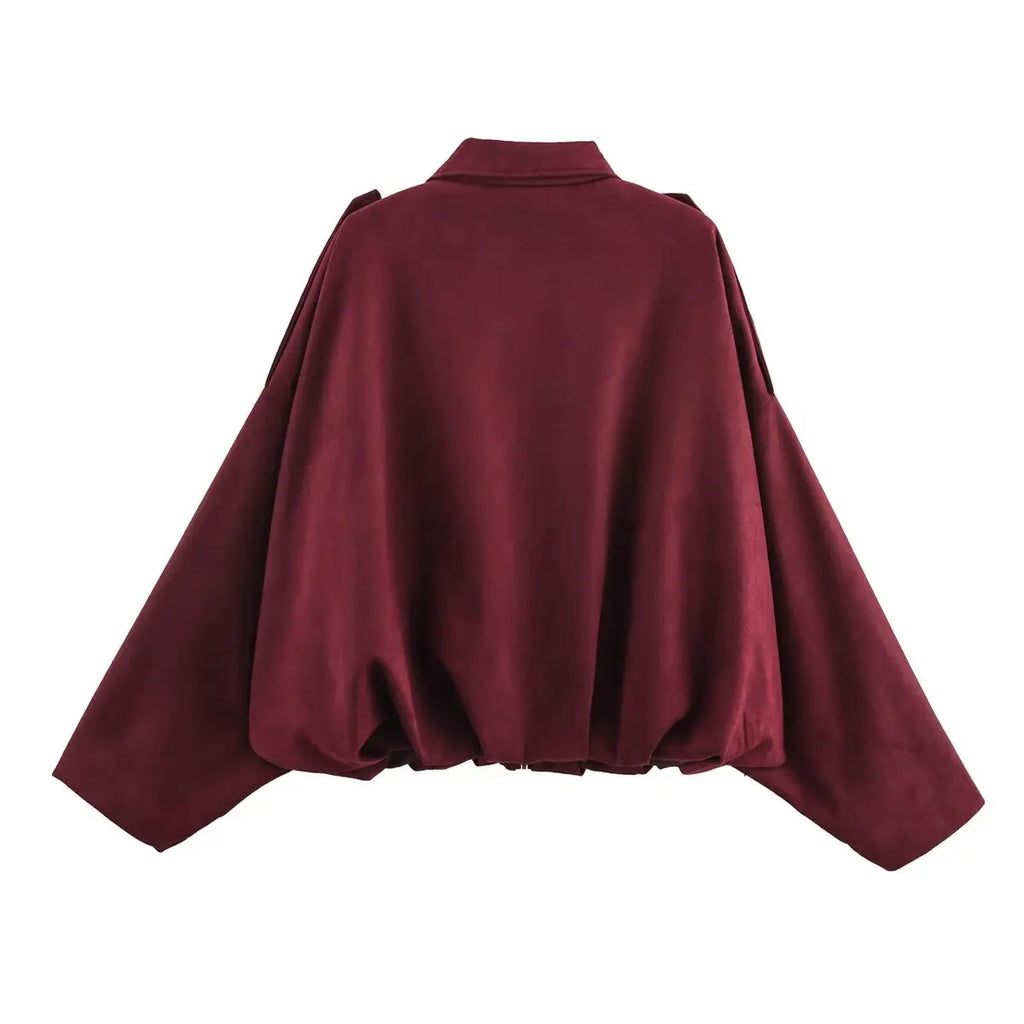 TFMLN Women Suede Bomber Jacket Spring New Fashion Long Sleeve Zipper Oversize Solid Bomber Coat Chic Lady 2025 Streetwear