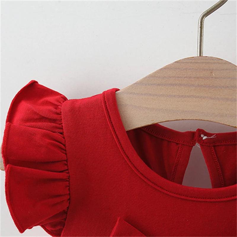 Baby Girl Red Dress Heart Embroidered Mesh Bow Tutu Dress Kids Birthday Party Clothes