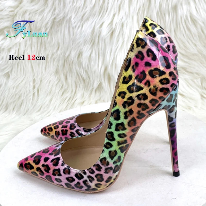 Fashion Leopard Print 8cm 10cm 12cm Pumps Women Pointed Toe Stiletto Sexy Celebrity Night Club Party High Heel Shoes Large Size
