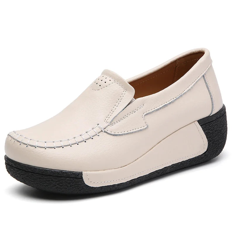 2022 Spring Autumn Women Flats Platform Loafers Ladies Genuine Leather Comfort Wedge Moccasins Orthopedic Slip On Casual Shoes