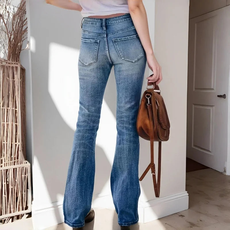 Flared Pants Womens Jeans Straight Leg High Waist Slim Fit Denim Trousers for Women Fashion Flare Bottom Ladies