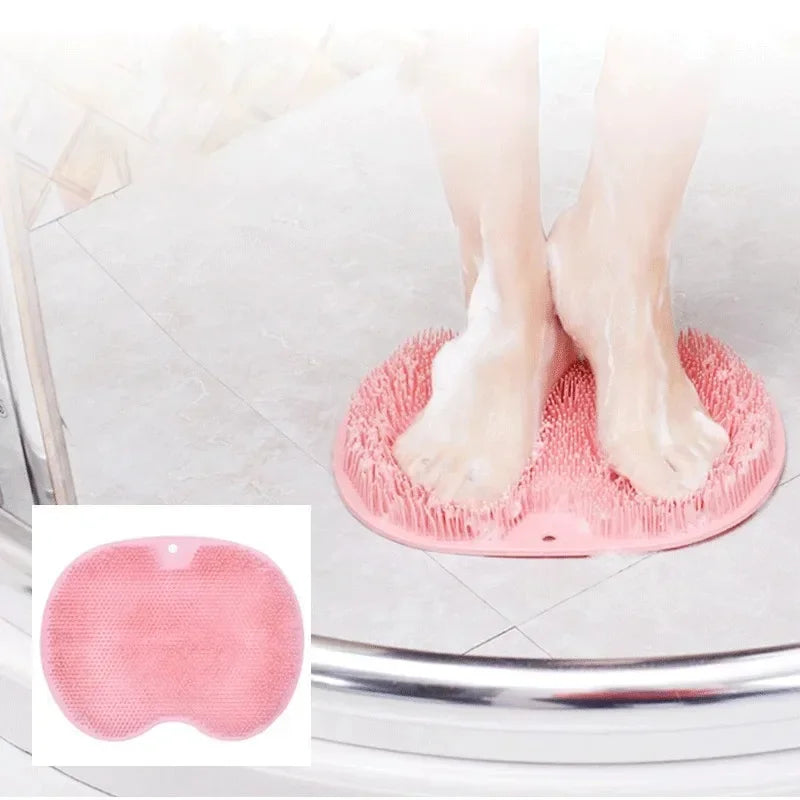 Silicone Massage Shower Mat Non-slip Wash Foot Pad Foot Exfoliating Bathroom Rub Back Brush with Sucker Bath Massage Brush Pad