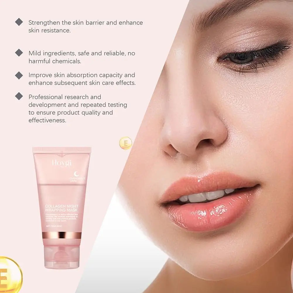 Collagen Overnight Wrapping Peel Off Facial Mask, Korean Collagen Night Wrapping Mask Deeply Hydrates Night Care Mask Cream 75ml