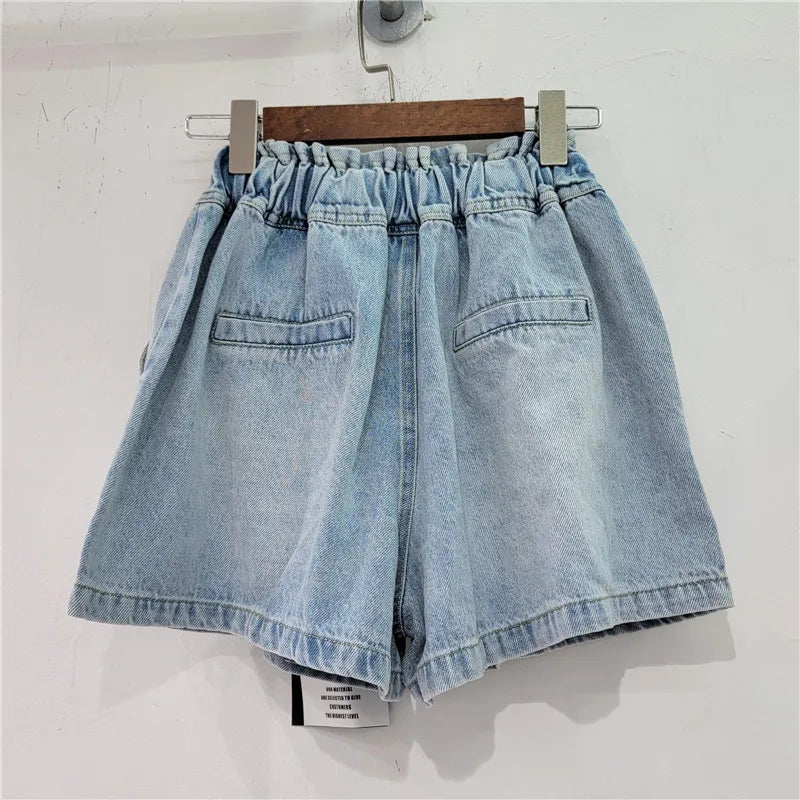 Heavy Industry Tassel Bead Diamond High Waist Jeans Shorts Loose Slimming Wide-Leg Denim Shorts Women 2023 Summer Short Pants