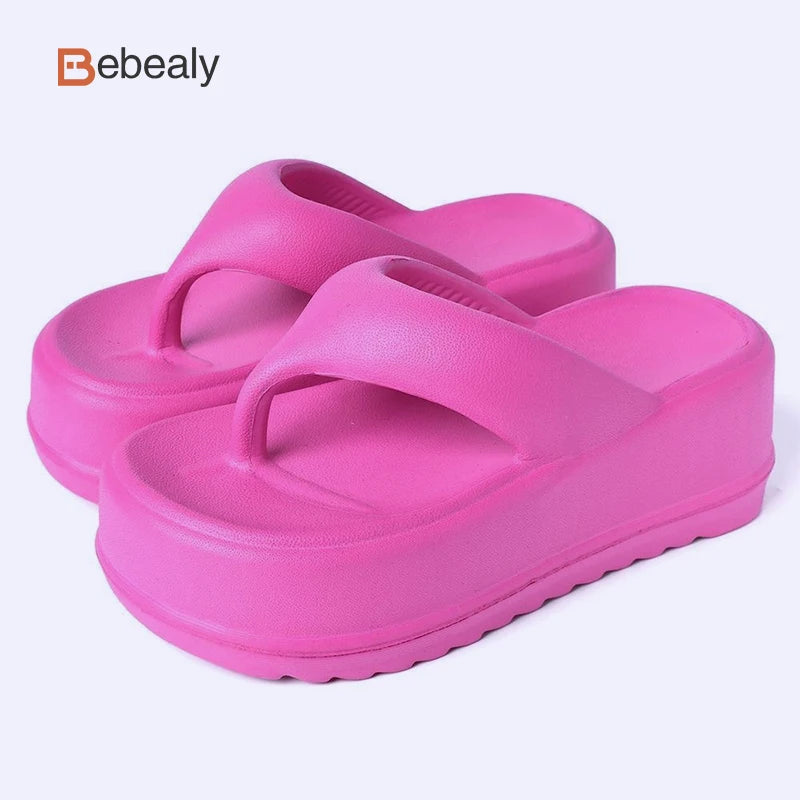 Bebealy Deep Heels Women's Slippers Summer Platform Home Slippers Soft Beach Slippers Outdoor Thick Sole Non-slip Cloud Slippers