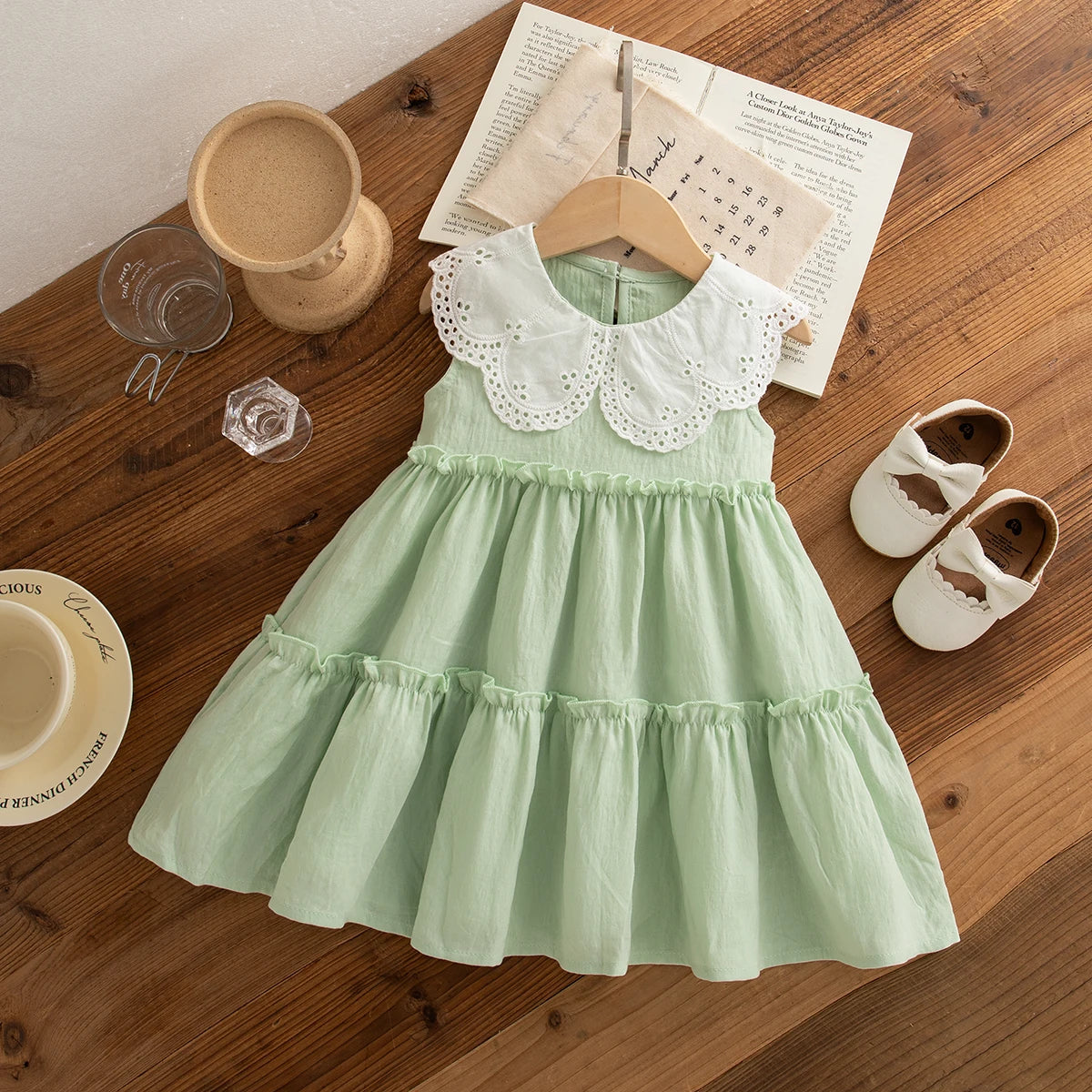 Baby Girl Clothes Summer Cotton Solid Color Lapel Sleeveless Baby Girl Dresses Cute Girls Beach Dresses