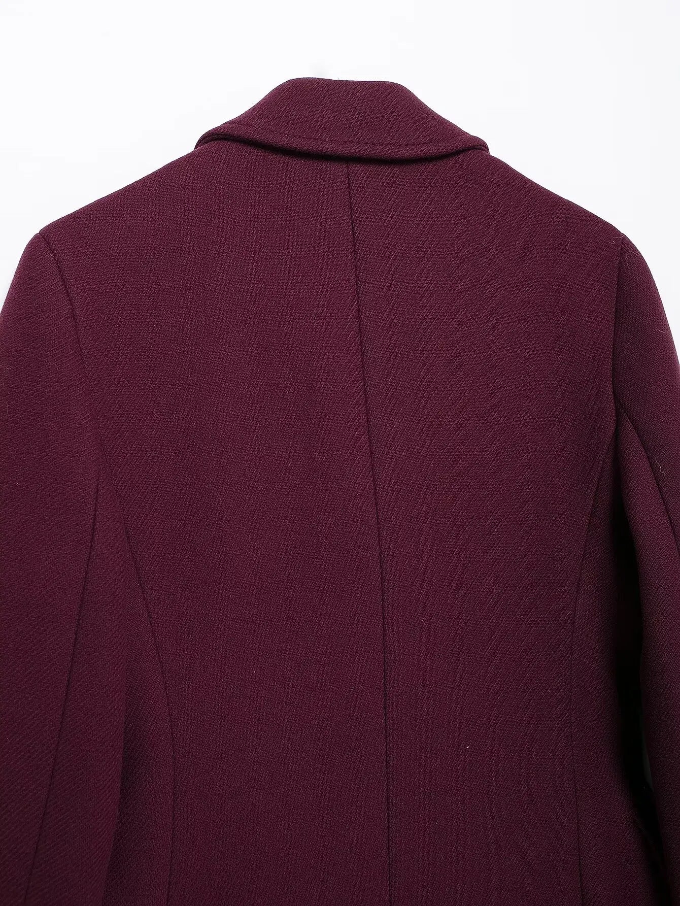 HH Women Fashion Burgundy Coat Double Breasted Long Sleeve Lapel Blends Jacket Autumn Winter High Street Outerwear