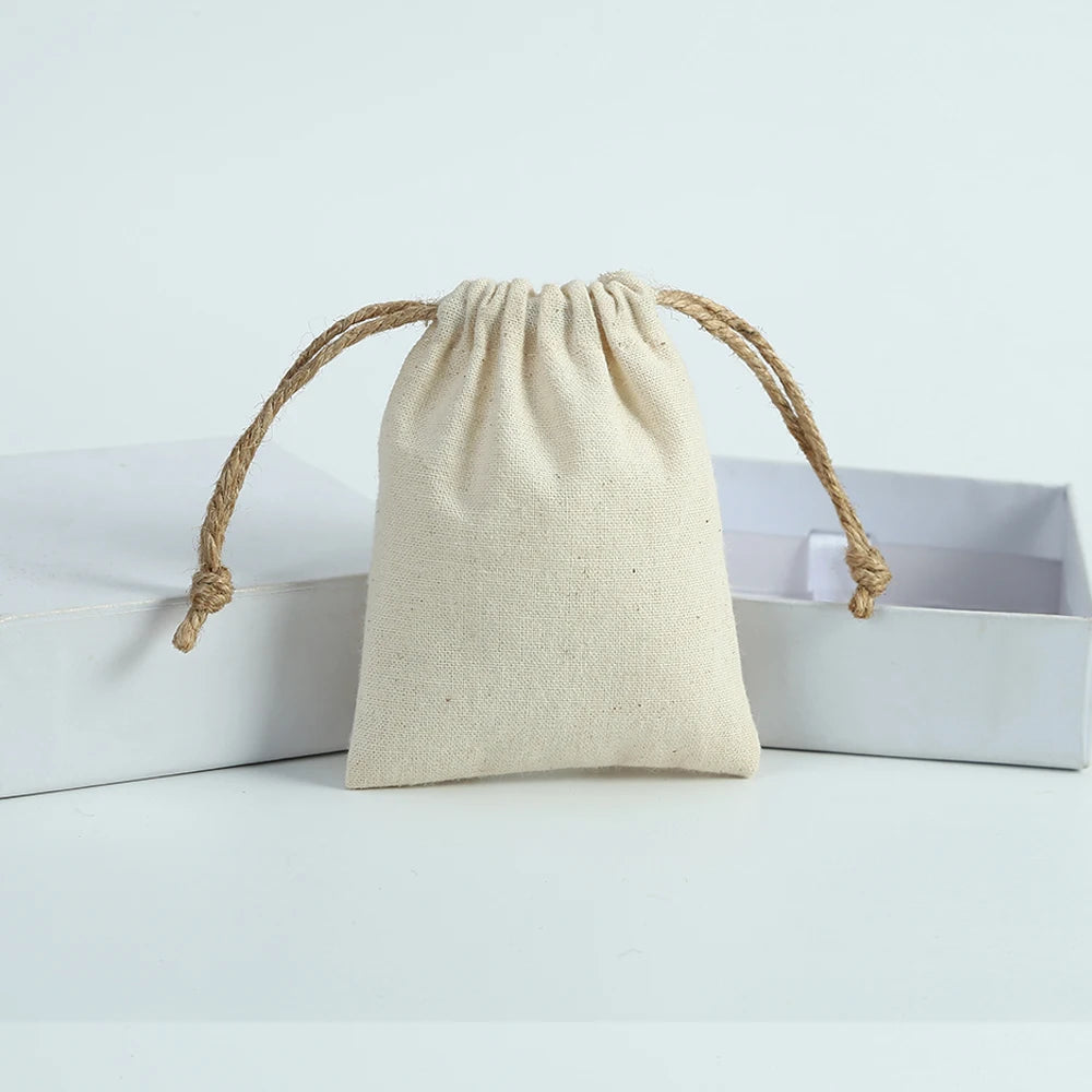 10pcs Natural Cotton Burlap Jute Canvas Gift Bags for Jewelry Necklace Earring Ring Soap Organizer Pouch Christmas Wedding Favor