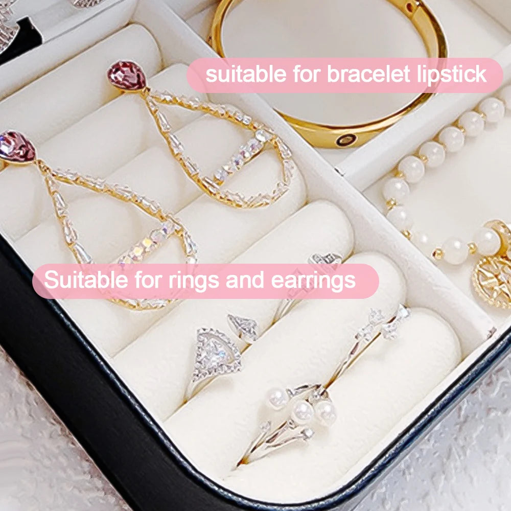Portable double-layer buttoned jewelry storage box necklace watch, earring ring jewelry