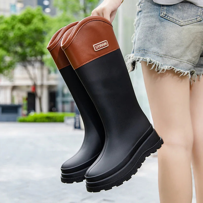 Adult Fashionable High-top Rain Boots Women's Waterproof and Non-slip Rain Boots for Outdoor Travel and Camping Cotton Warm Boot