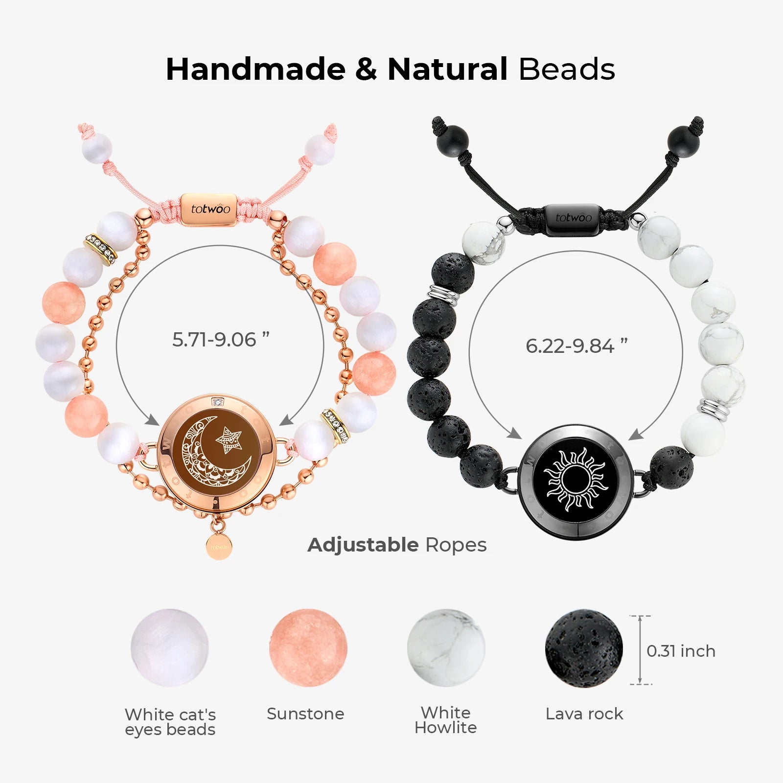 Totwoo Touch Smart Beaded Bracelets for Couple Emotional Bluetooth Jewelry Gift for Girlfriend Boyfriend Anniversary Birthday