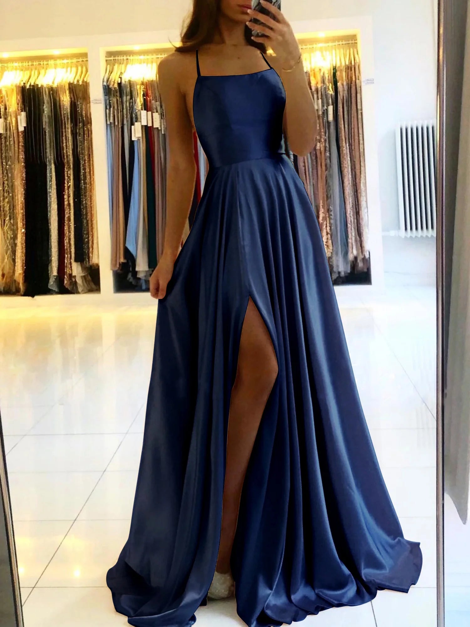 Navy Blue Bridesmaid Dress For Weddings Woman Guest 2026 Sexy Spaghetti Straps Split Prom Party Gowns Long Maid Of Honor Dresses