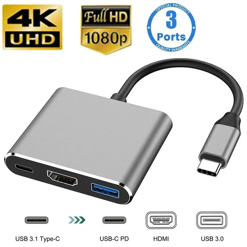 USB C HUB 3in1 Type C 3.0 to HDMI-compatible Docking Station PD Fast Charge 4K HD Adapter Splitter For MacBook Phone Computer