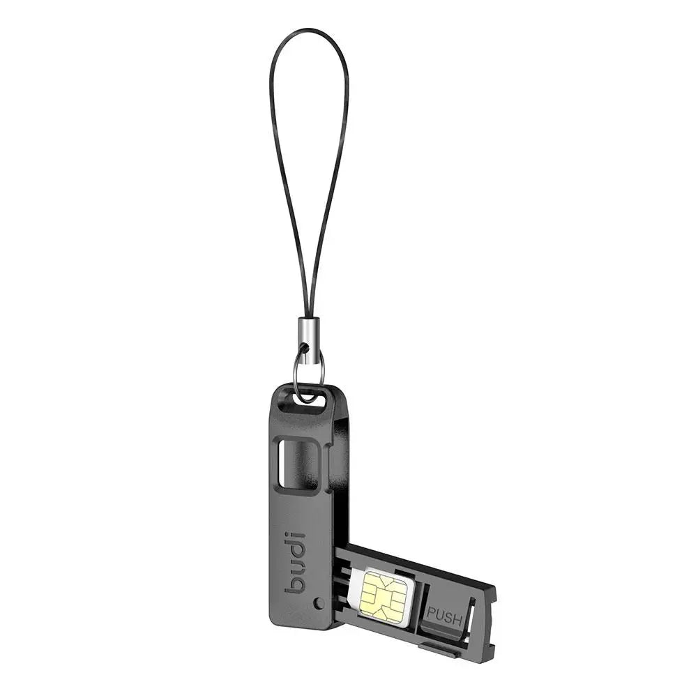 BUDI Anti-Lost Sim Card Eject Pin Needle Plastic Storage Box Mobile Phone Steel Ejector Pin SIM TF Card Tray Opener Keyring