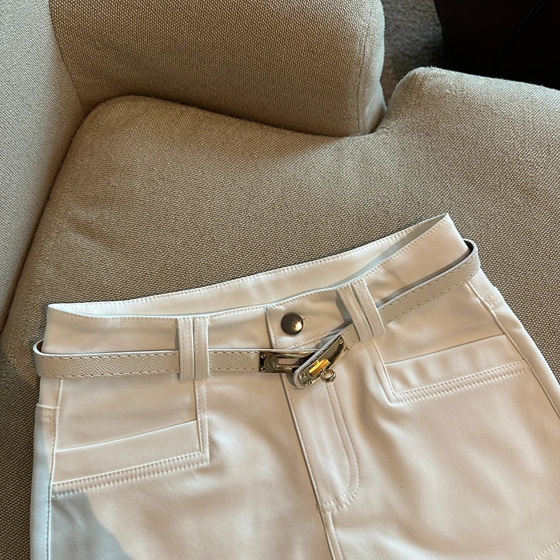 Autumn Black White Elegant Fashion Sexy Slim Short Pant Clothes Women Casual Beige Pockets High Waist Office Lady Shorts Simple