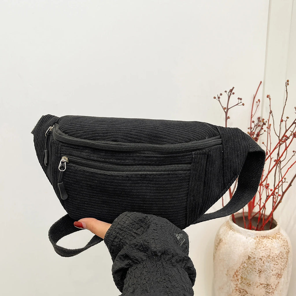 Casual Corduroy Belt Bags for Men Women Fashion Fanny Pack Female Banana Waist Bag Hip Purse Shoulder Crossbody Chest Bag Pocket