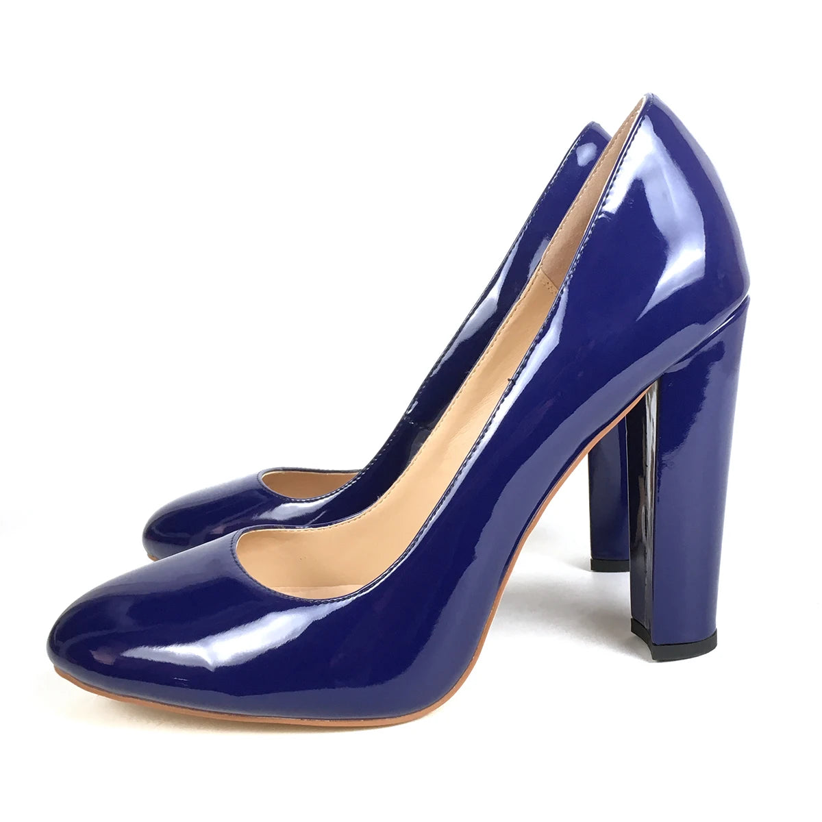Women Patent Round Toe Block Heel High Heel Pumps Office Work Shoes Multi-color
