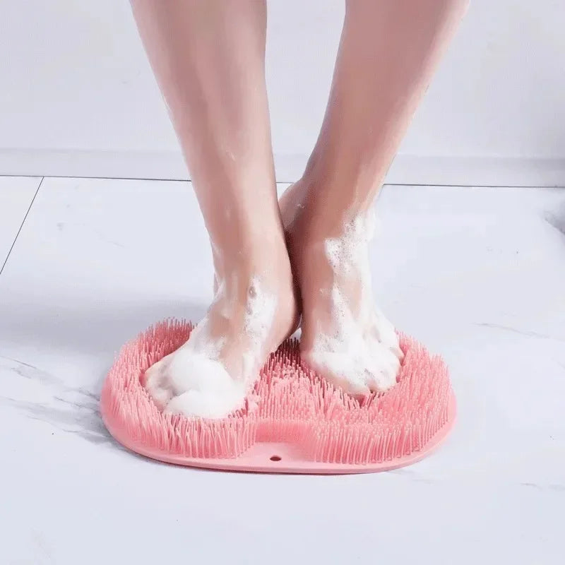 Silicone Massage Shower Mat Non-slip Wash Foot Pad Foot Exfoliating Bathroom Rub Back Brush with Sucker Bath Massage Brush Pad