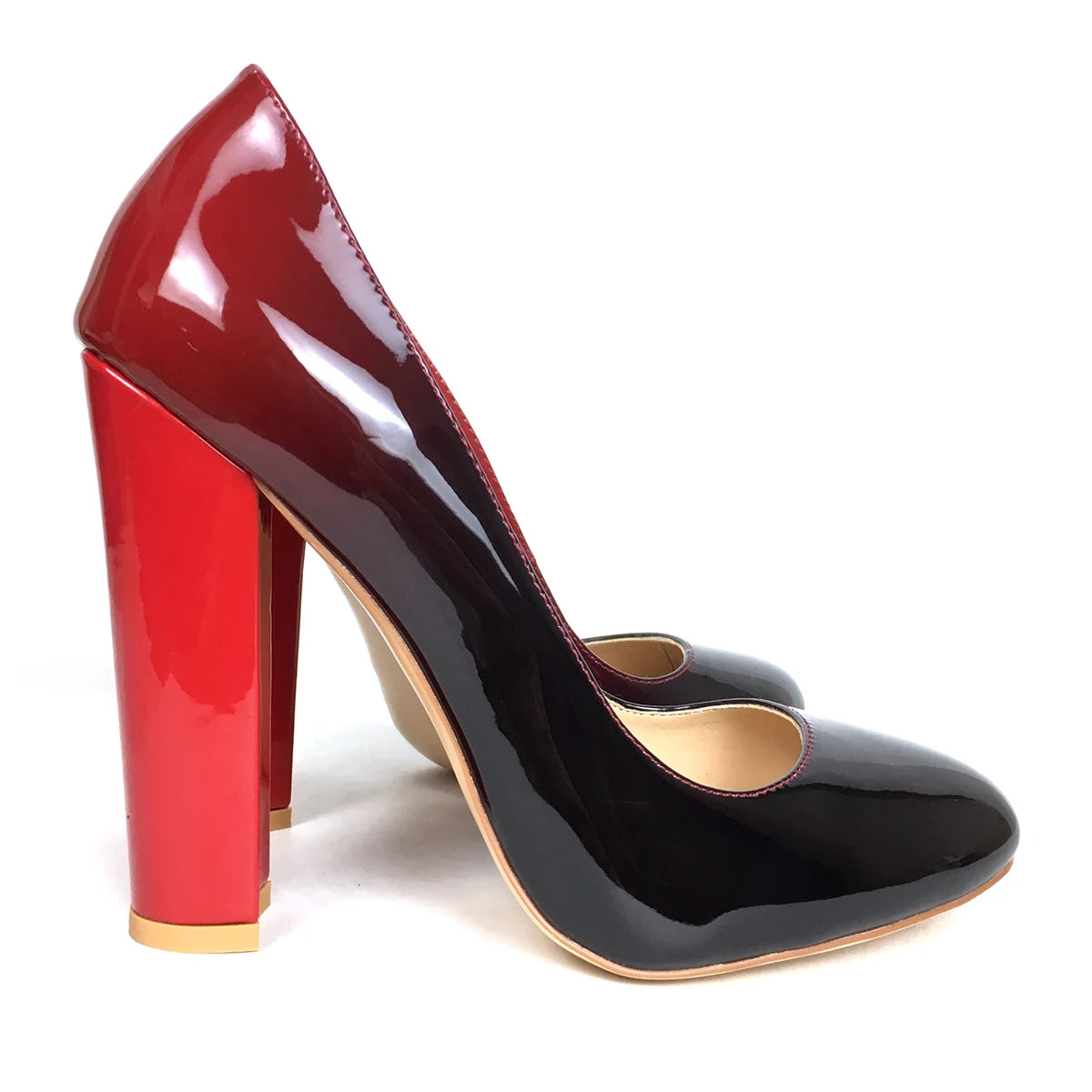 Women Patent Round Toe Block Heel High Heel Pumps Office Work Shoes Multi-color