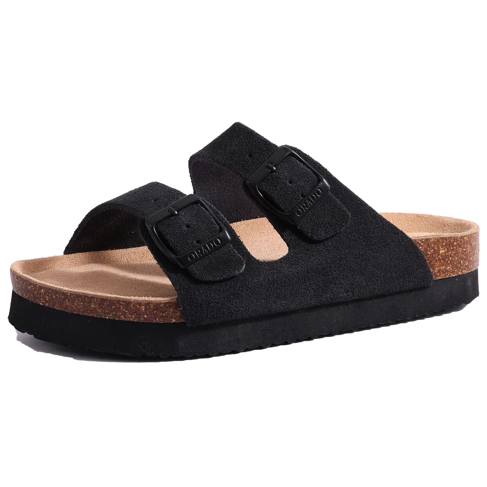 Shevalues Women Sandals Fashion Casual Cork Slippers Comfort Flats Slides With Adjustable Buckle Female Thick Sole Home Shoes
