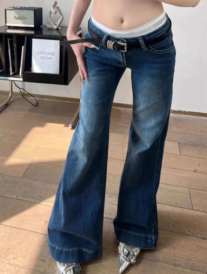 Lucyever Y2K Streetwear Low-Waisted Jeans Women Korean Fashion Slimming Denim Flares Pants Spring Summer Sexy Wide Leg Trousers