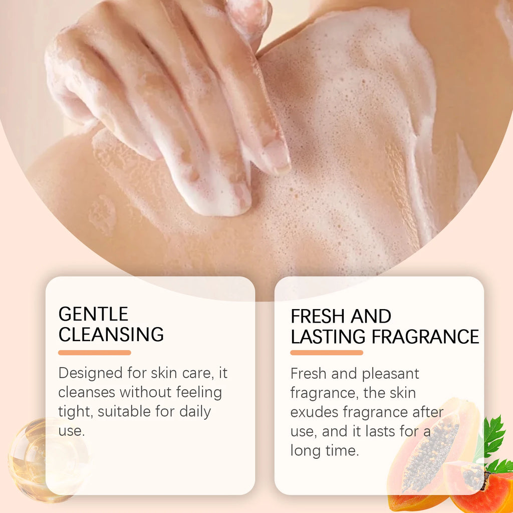 Papaya Moisturizing Shower Gel Nourish Brighten Skin Tone Gentle Cleansing Improve Drying Softening Keratin Fragrant Bath Lotion