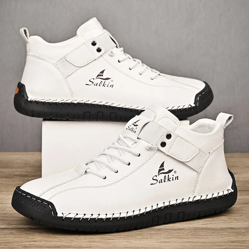 New 2025 Handmade Leather Casual Men Shoes Design Sneakers Man Breathable Leather Shoes Men Ankle Boots Outdoor