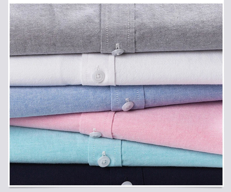 100% Pure Cotton Oxford Shirt For Men’s Short Sleeve Solid Stripe Leisure Embroidered Horse Social Business Formal Dress Shirts