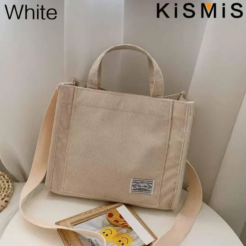 Fashionable Corduroy Shoulder Bag for Women Large Capacity Handbag Portable Small Square Crossbody Bag Trendy Style
