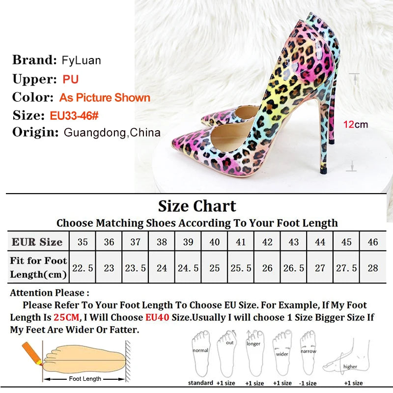 Fashion Leopard Print 8cm 10cm 12cm Pumps Women Pointed Toe Stiletto Sexy Celebrity Night Club Party High Heel Shoes Large Size