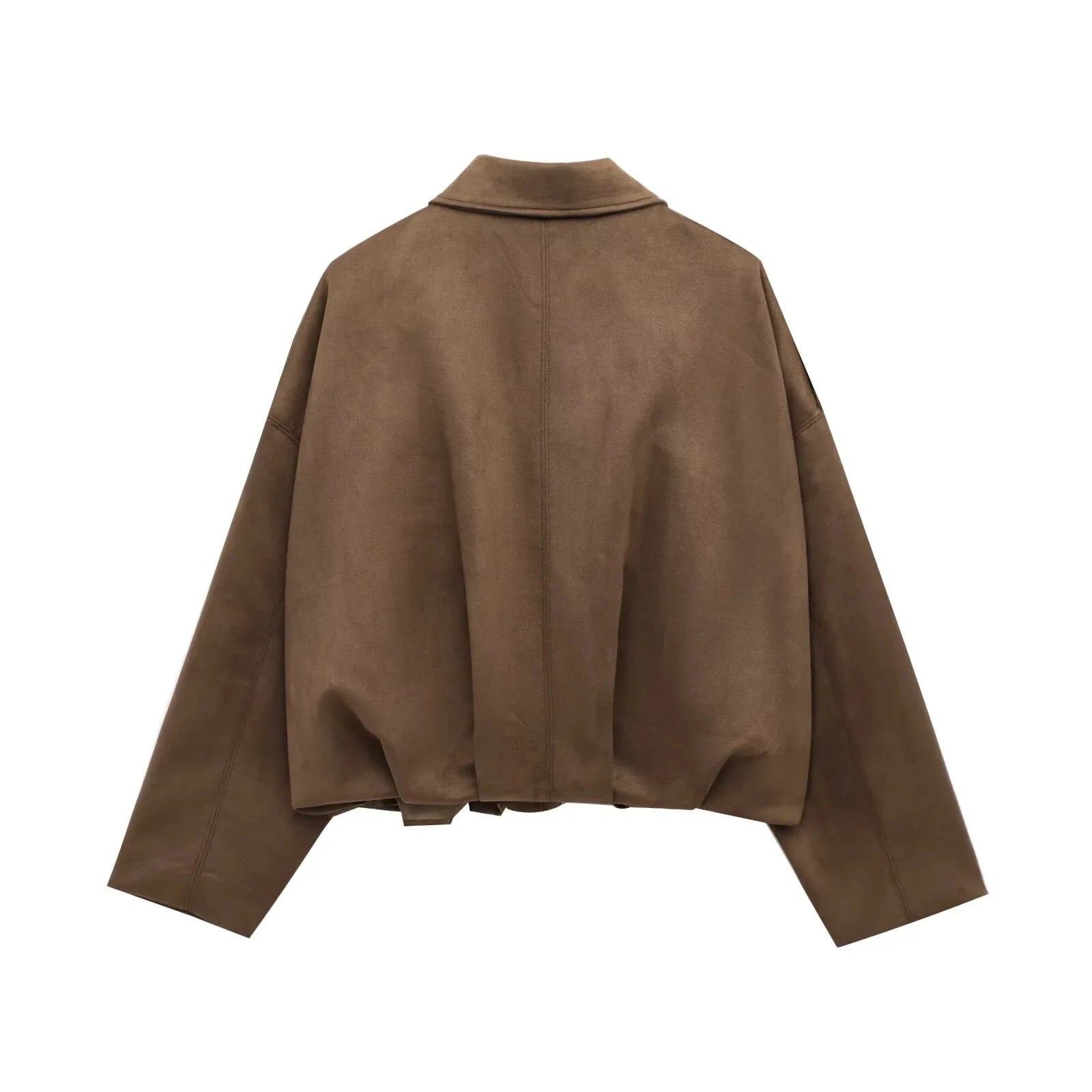 HH Women's Street Fashion Solid Loose Suede Texture Coats Causal Long Bat Sleeves Lapel Zipper Fly Winter Vintage Jackets