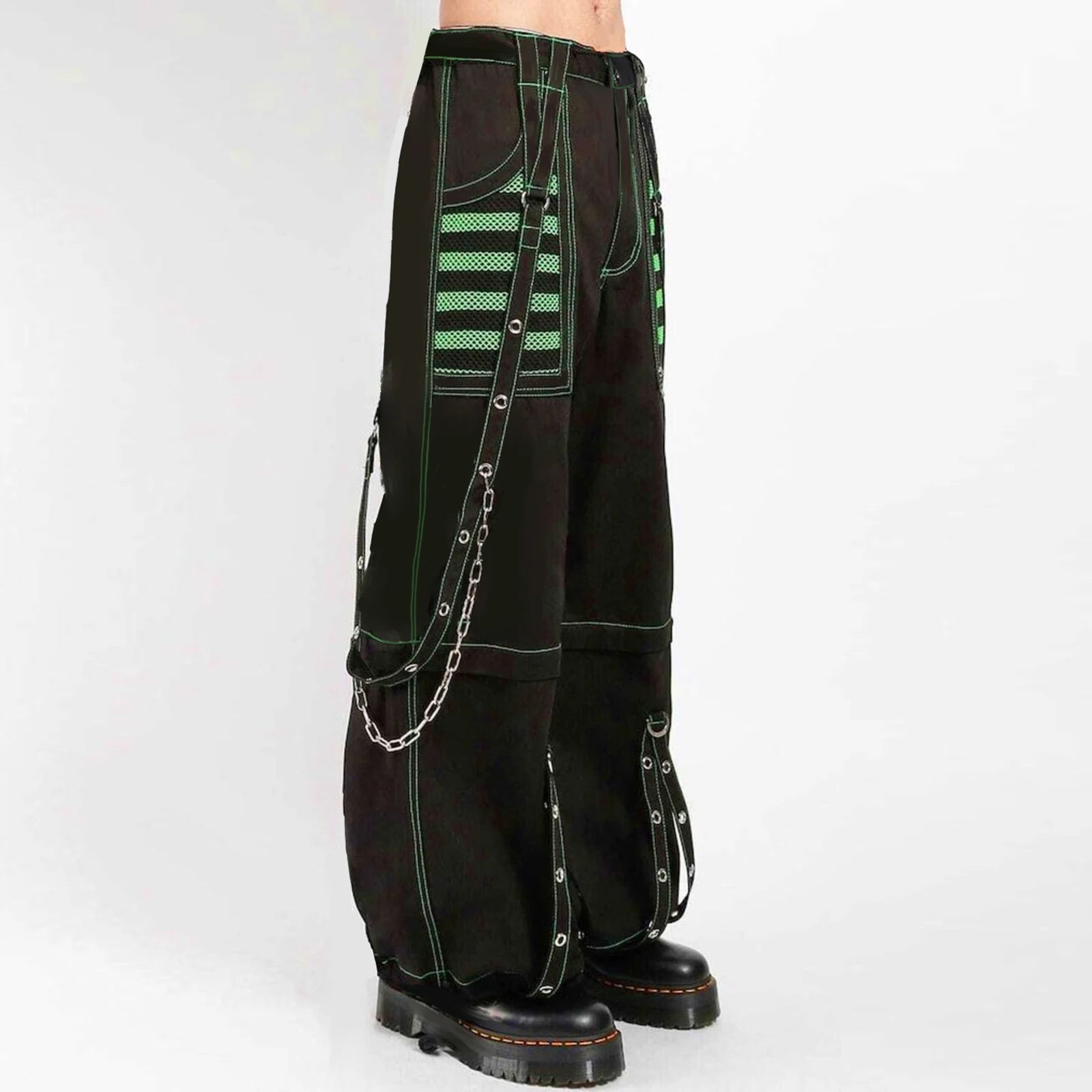 Women Fall Winter Cargo Jeans Striped Zipper Button Closure Loose Casual Trousers Streetwear with Pockets