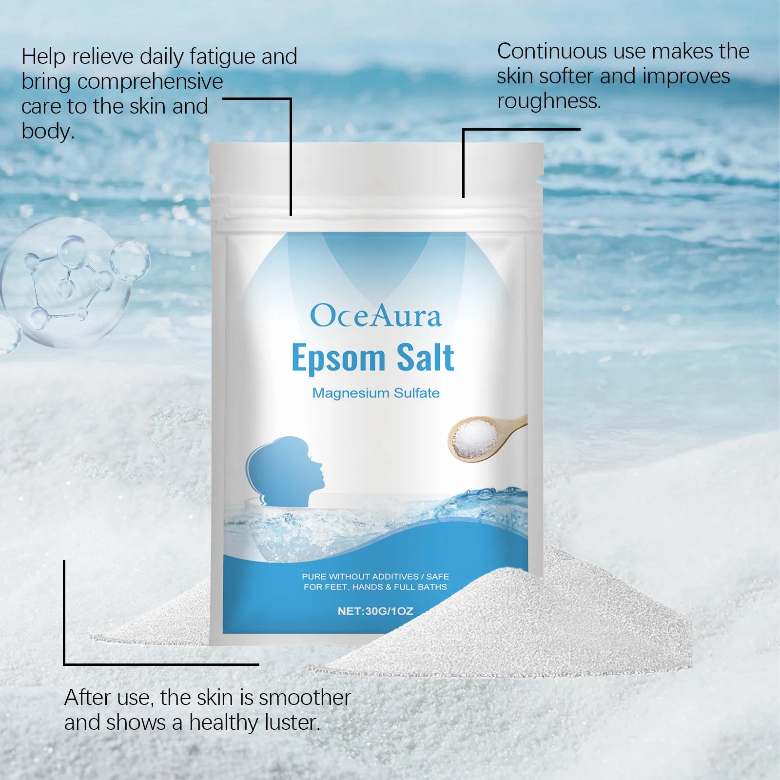 OceAura Epsom Salt Bath Stress Relief Dead Skin Remover Deep Cleansing Bath Soak Magnesium Moisturizing Body Relaxing Bath Salts
