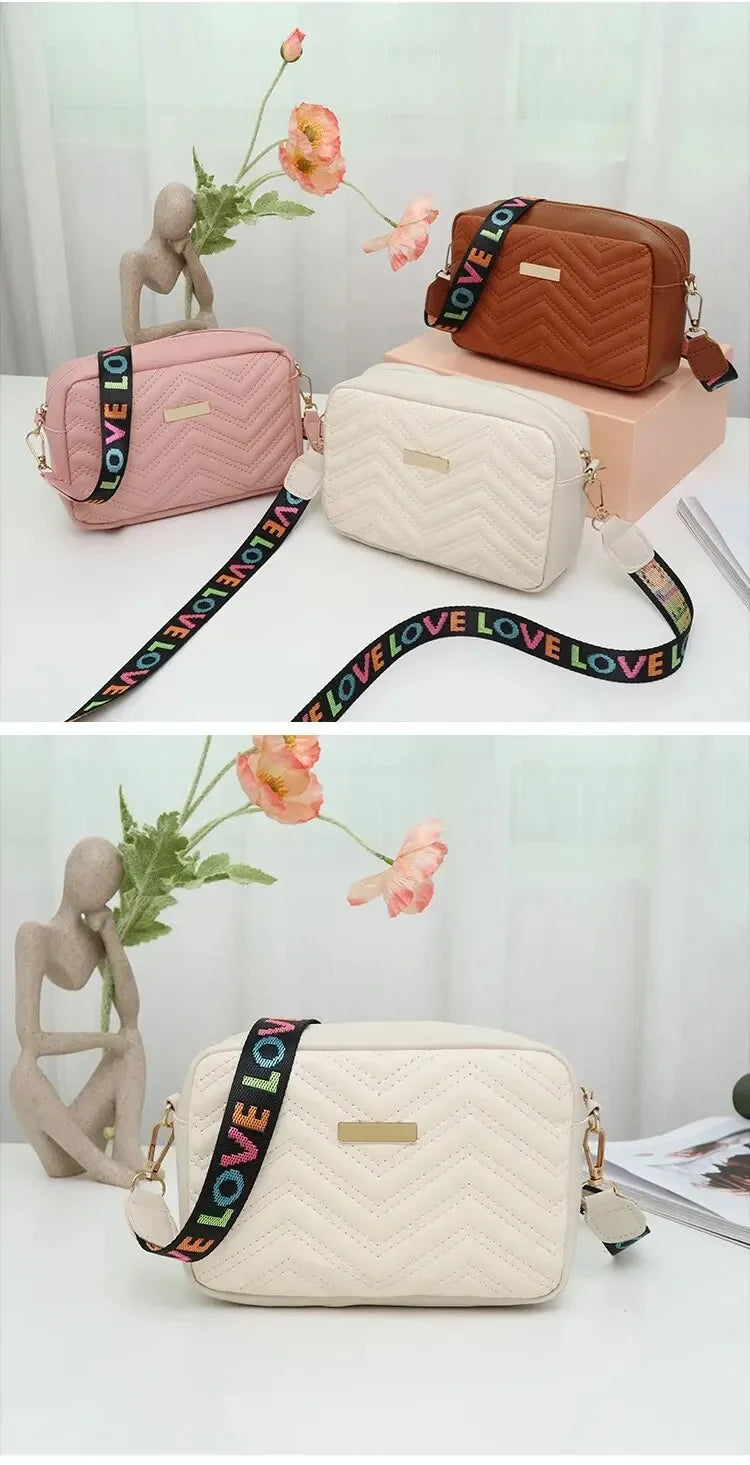 Embroidered PU Camera Bag, Small Square Shoulder Bag, Casual and Versatile