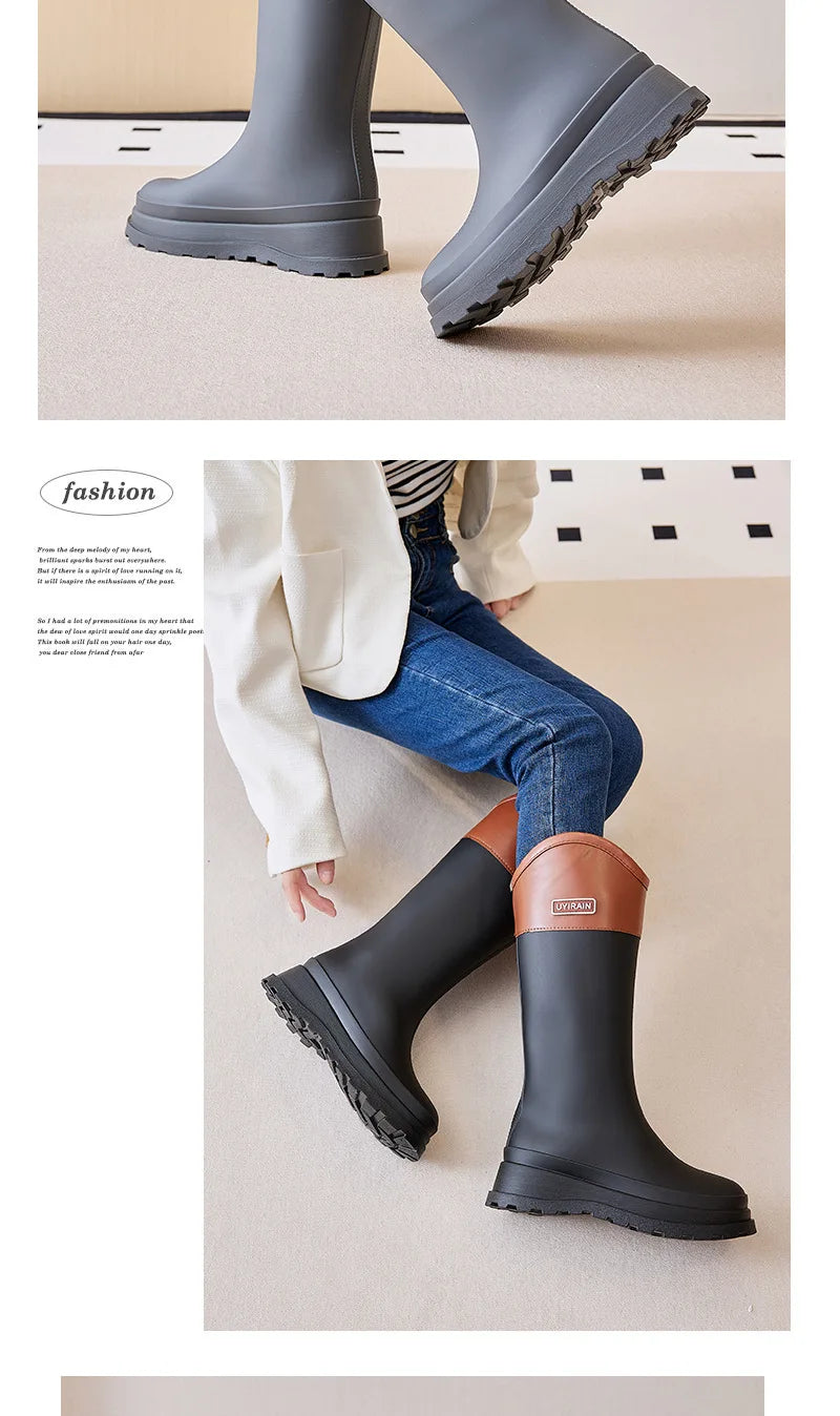 Adult Fashionable High-top Rain Boots Women's Waterproof and Non-slip Rain Boots for Outdoor Travel and Camping Cotton Warm Boot