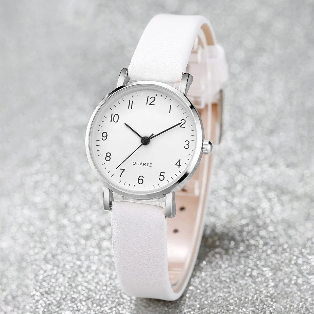 5/6PCS Fashion Women's Quartz Watch Leather Band Analog Quartz Watches with Diamond Jewelry (Without Box)