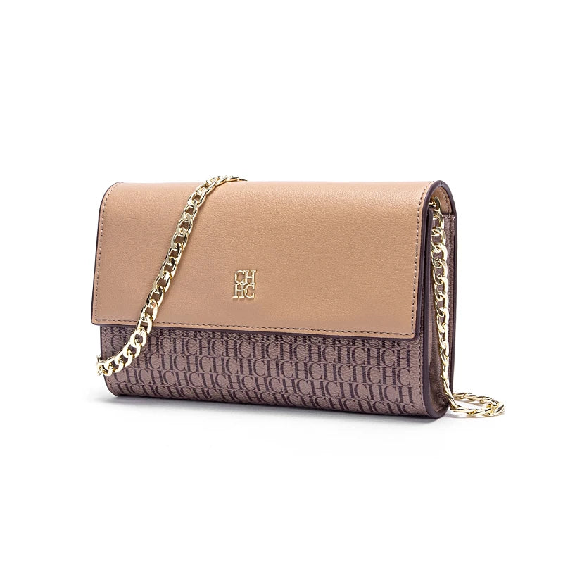 CHCH Women's Shoulder Bag New Magnetic Flip Chain Bag Brown Small Square Bag Wallet