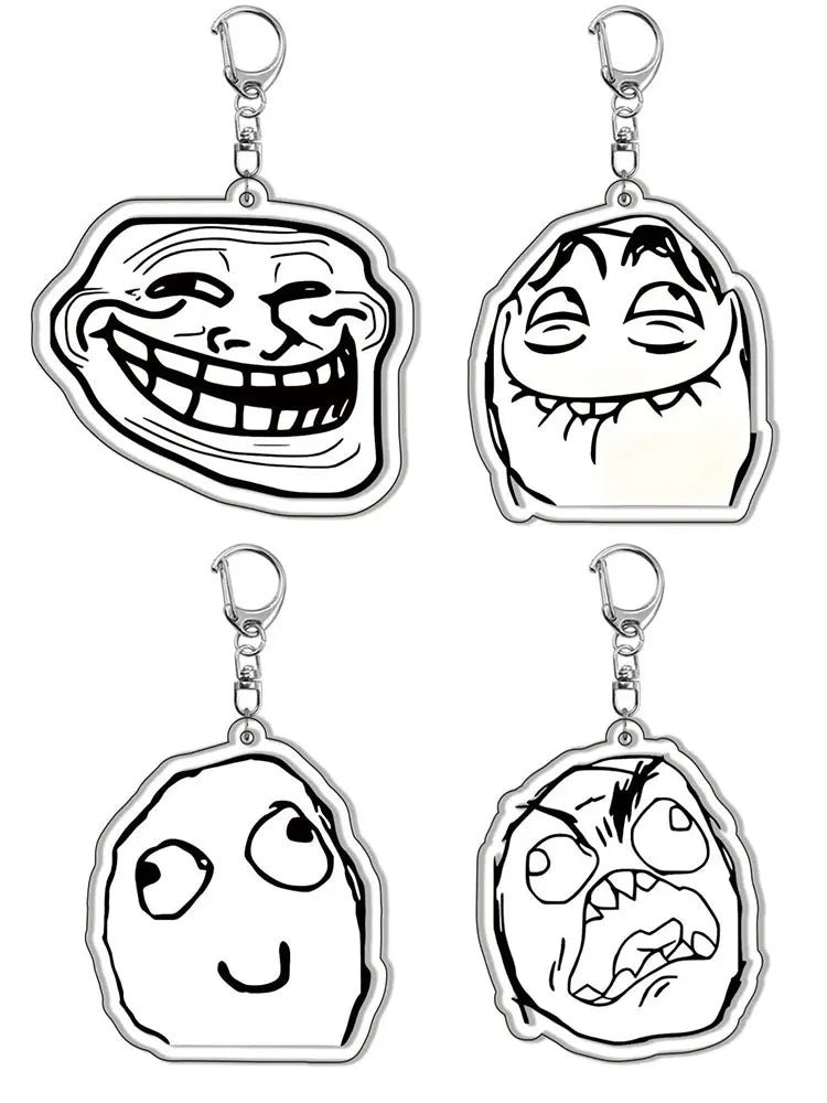 Funny TrollFace Keychain for Accessories Bag NoMeGusta Rage Face ForeverAlone Pendant Key Chain Ring Keyring Jewelry Fans Gifts