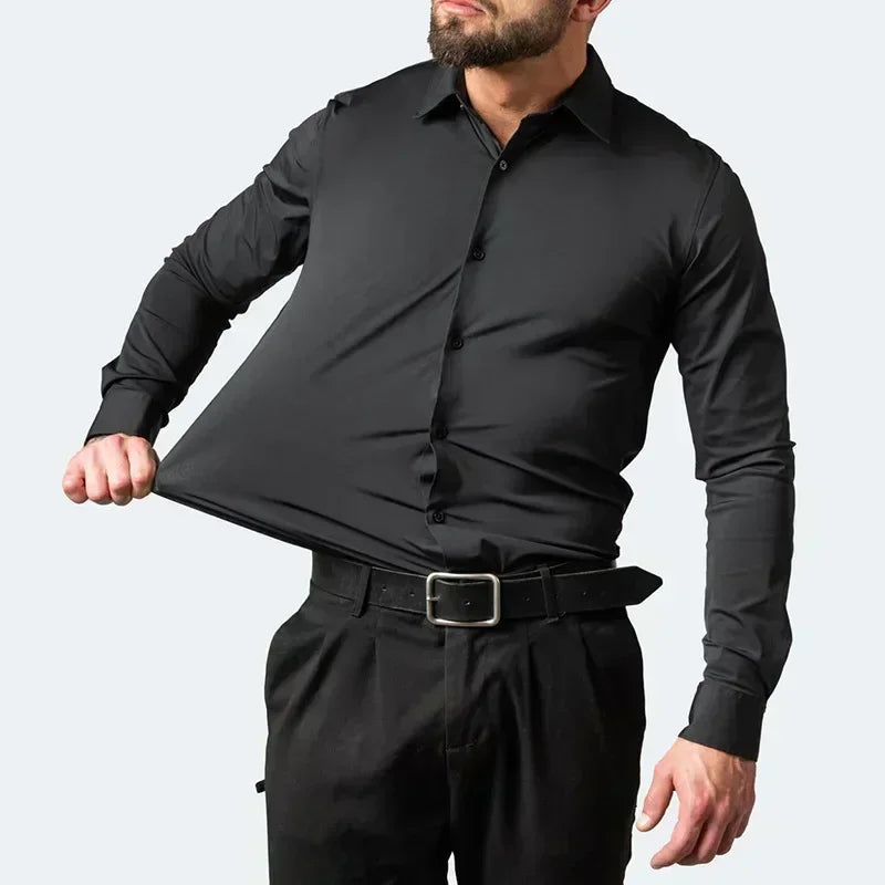 Micro elastic men's long sleeved shirt, silky and not easily wrinkled, high-quality men's shirt, plus size shirt