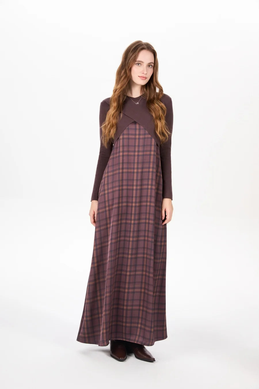 AS AW25 elegance slip satin dress + knitting cross top +mockneck woman clothing set adjustable maxi floor length