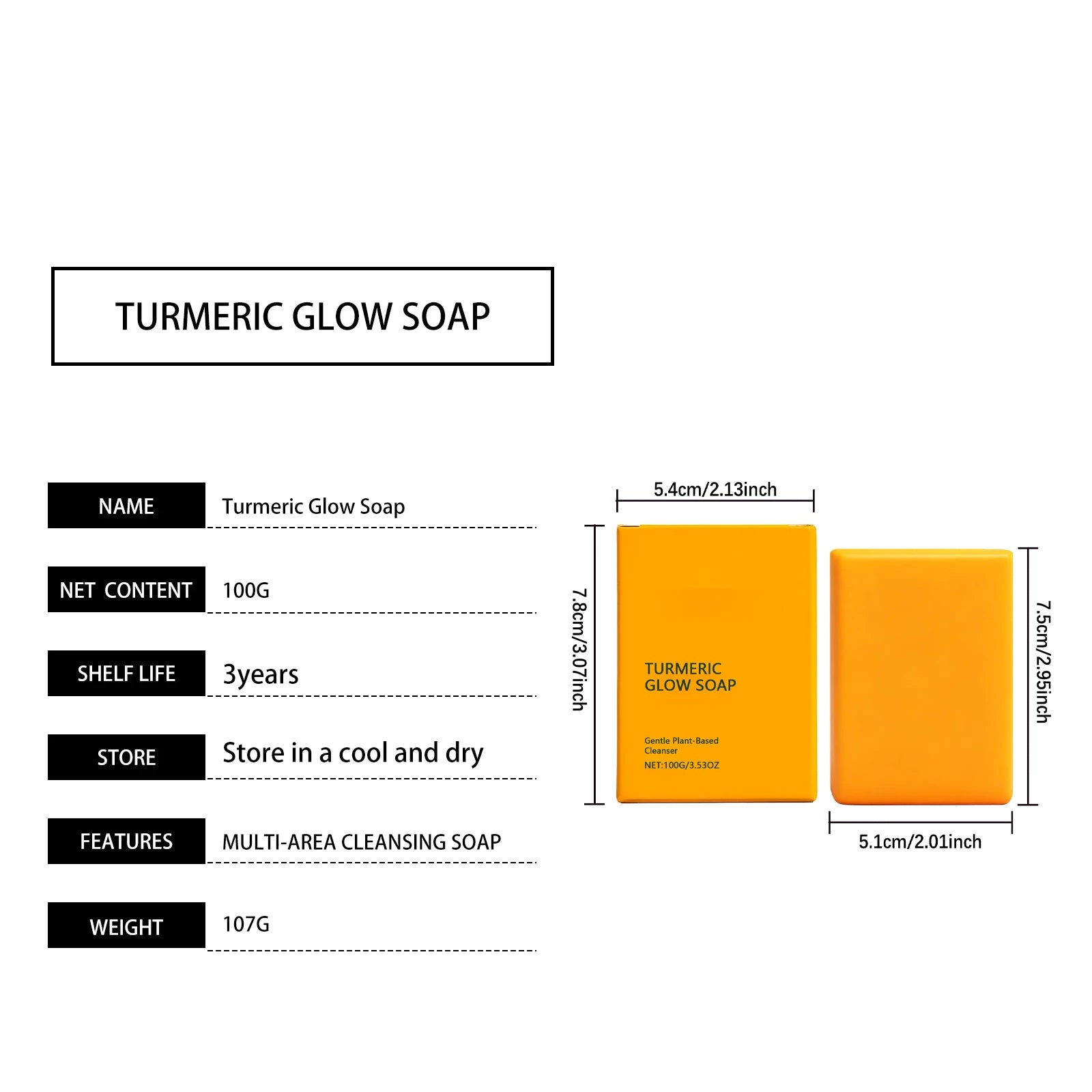 Turmeric Glow Soap Dark Spot Acne Removal Brightening Face Body Soap Even Skin Tone Moisturizing Deep Cleansing Nourishing Bar