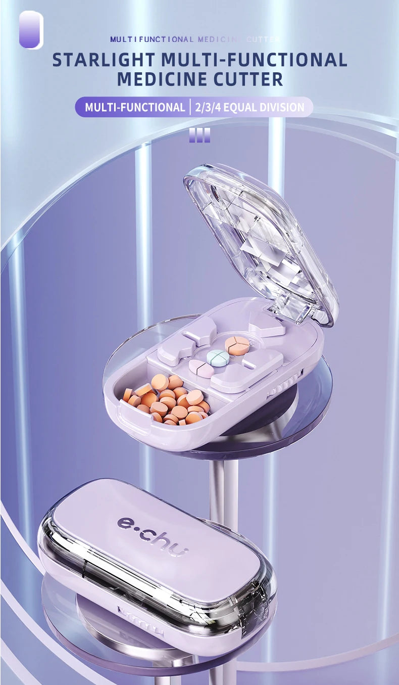 3 in 1 Upgraded Pill Cutter Precise Multi-Pill Divider Adjustable with Centering Device for Tablets Portable Travel & Home Use
