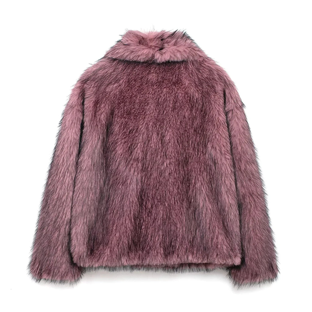 KONDALA 2026 Spring Summer Casual Faux Fur Brown Women Warm Jackets Valentine‘s Day Turn Down Collar Oversized Elegant Coats