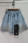 Heavy Industry Tassel Bead Diamond High Waist Jeans Shorts Loose Slimming Wide-Leg Denim Shorts Women 2023 Summer Short Pants