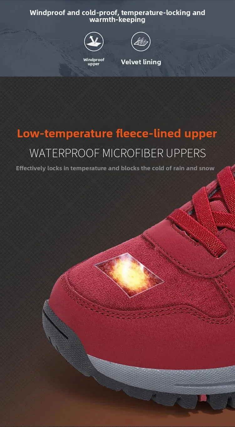 Winter High Top Snow Boots Men's Cotton Shoes Warm Fleece Lined Outdoor Anti-slip Casual Flats for Elderly And Middle-aged