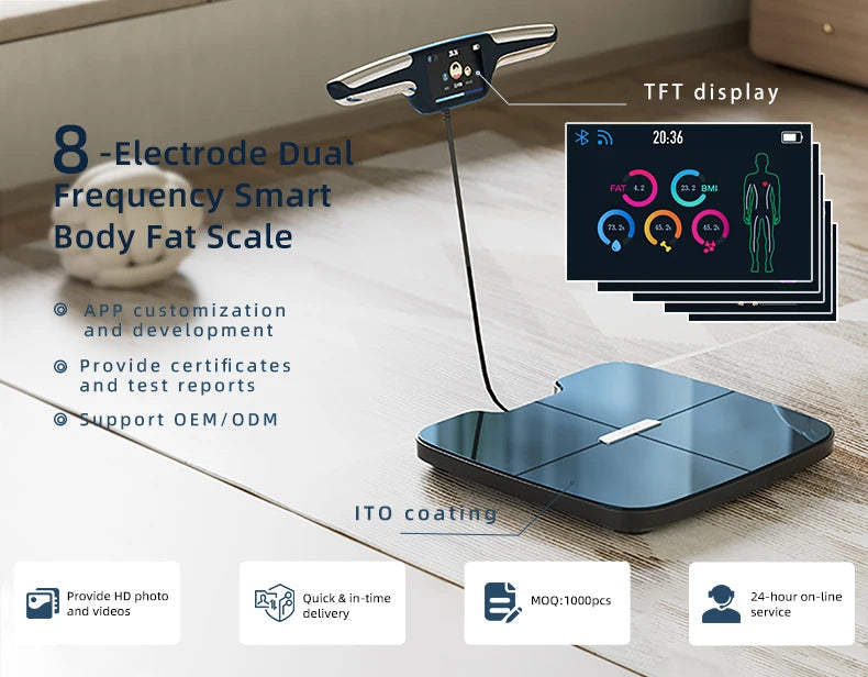 Smart Digital Body Weight Scale FSA or HSA elegible 8 Electrodes 56+Metrics -Rechargeable- WiFi & Bluetooth - Full Body Analysis